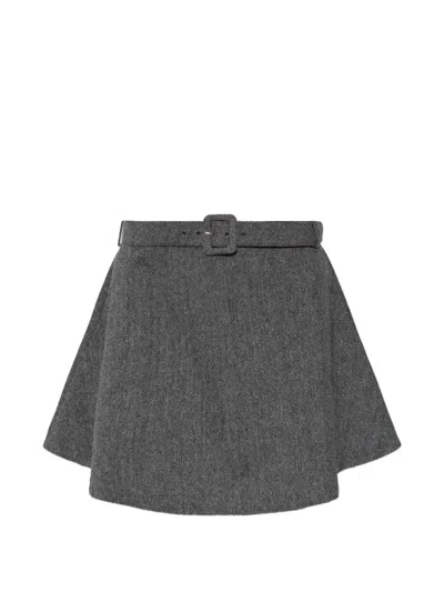 Self-portrait Belted A-line Mini Skirt In Gray