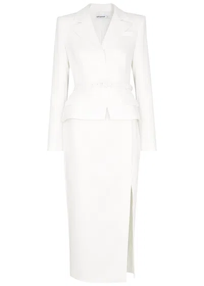 Self-portrait Belted Blazer Midi Dress In White
