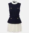 Self-portrait Belted Boucle And Chiffon Minidress