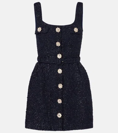 Self-portrait Belted Bouclé Minidress In Blue