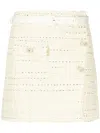 Self-portrait Cream Boucle Pearl Trim Mini Skirt In Yellow