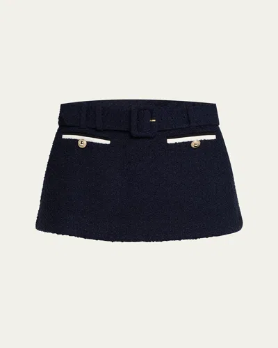 Self-portrait Belted Boucle Skort In Black