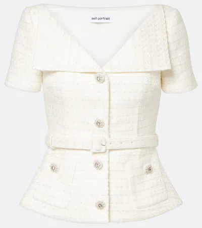 SELF-PORTRAIT BELTED BOUCLÉ TOP