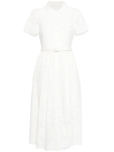 SELF-PORTRAIT BELTED BRODERIE-ANGLAISE COTTON MIDI DRESS