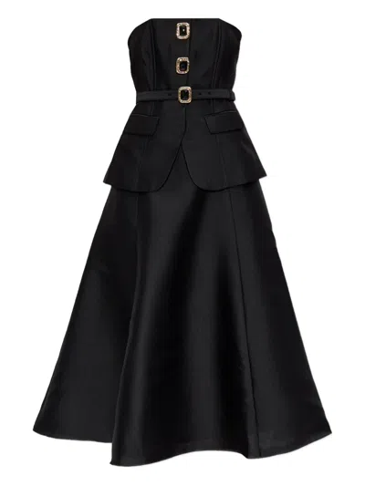 Self-portrait Belted Buckle-detail Dress In Black