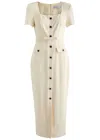 Self-portrait Womens Square-neck Embellished-buttons Crepe Midi Dress Cream In Cream