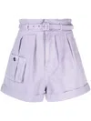 Self-portrait Belted Cotton Shorts In Purple