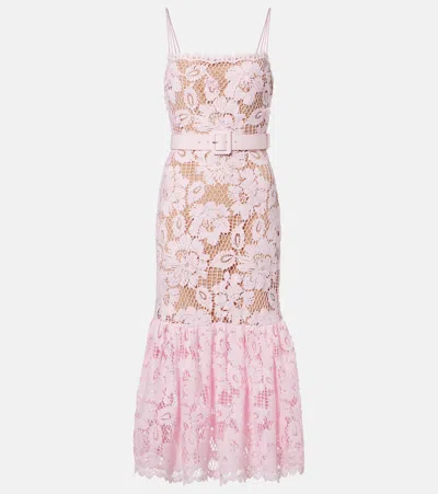 Self-portrait Pink Crochet Lace Midi Dresses Pink
