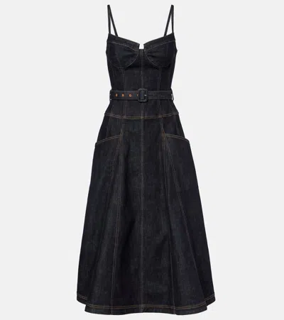 SELF-PORTRAIT BELTED DENIM BUSTIER DRESS
