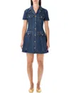 Self-portrait Belted Denim Mini Dress In Green