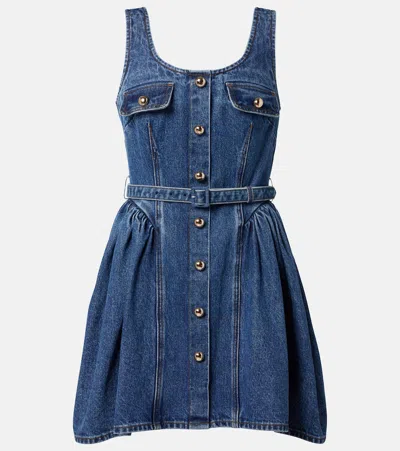 Self-portrait Belted Denim Minidress In Blue