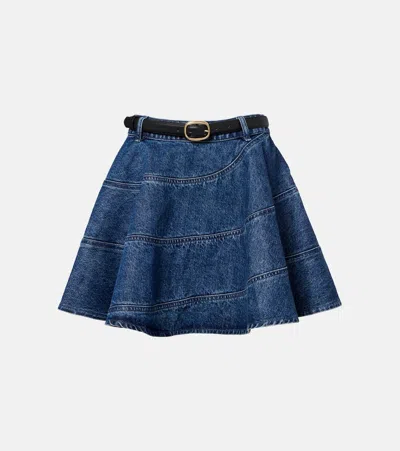 Self-portrait Belted Denim Miniskirt In Blue