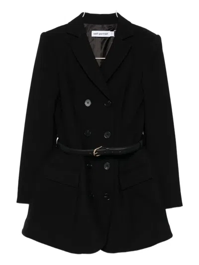 Self-portrait Belted Double-breasted Dress In Black