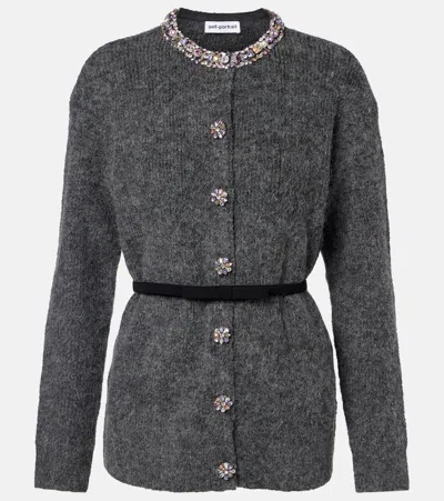 Self-portrait Pleated Skirt And Knit Trim Cardigan In Gray