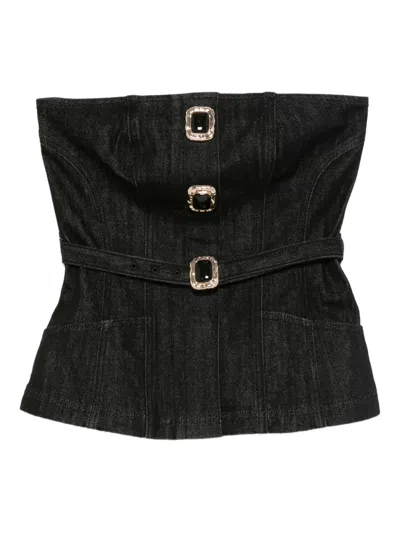 Self-portrait Belted-embellished Top In Black