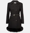 Self-portrait Belted Faux Fur-trimmed Minidress In Black