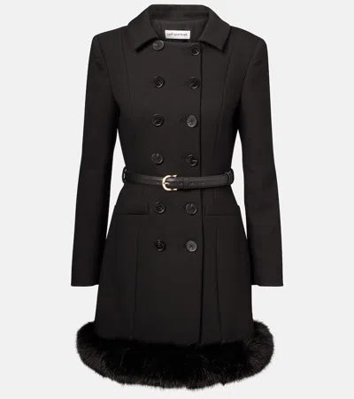 SELF-PORTRAIT BELTED FAUX FUR-TRIMMED MINIDRESS