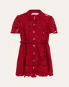 Self-portrait Womens Embroidered Collared Lace Mini Dress Burgundy In Red