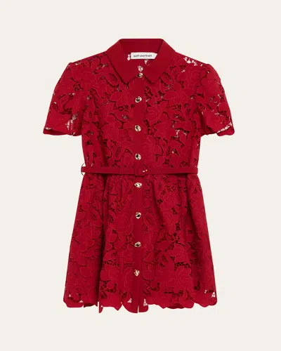 SELF-PORTRAIT BELTED FLORAL LACE MINI SHIRTDRESS