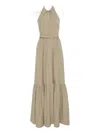 Self-portrait Beige Sleeveless Twill Maxi Dress In Brown