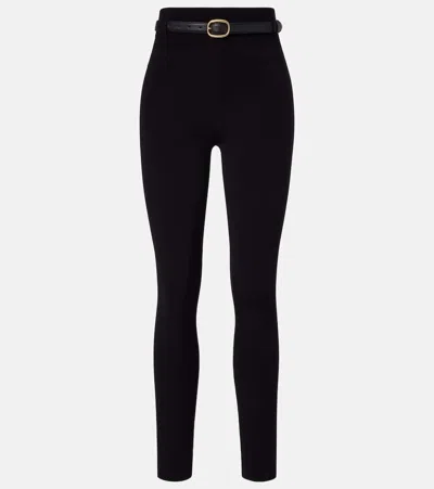 Self-portrait Belted High-rise Leggings In Black