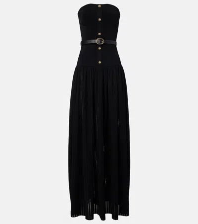 Self-portrait Belted Knitted Strapless Maxidress In Black