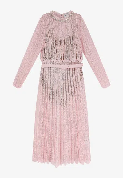 Self-portrait Belted Lace Maxi Dress In Pink