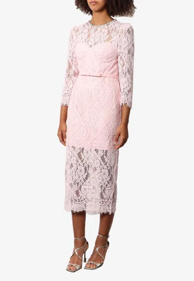 Self-portrait Belted Lace Midi Dress In Neutral