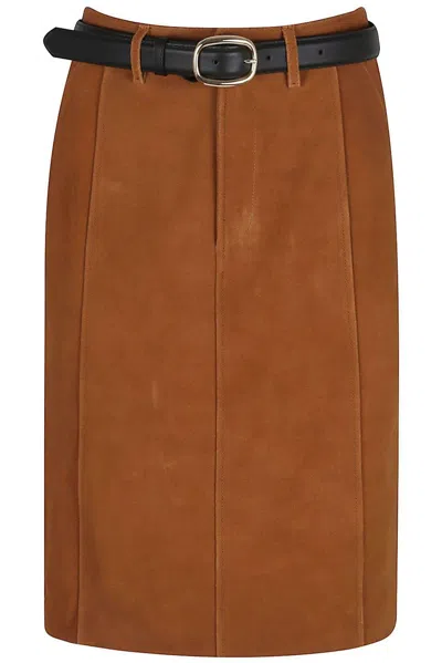 SELF-PORTRAIT BELTED LEATHER SKIRT