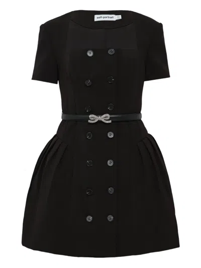 Self-portrait Double-breasted Short-sleeves Mini Dress In Black