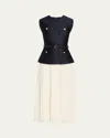 Self-portrait Belted Mixed-media Midi Dress In Multi