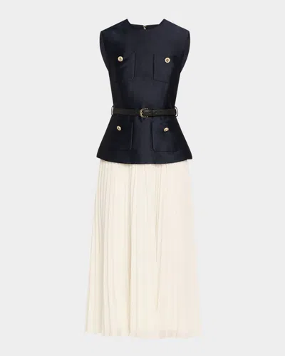 Self-portrait Belted Mixed-media Midi Dress