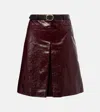 Self-portrait Belted Patent Leather Miniskirt In Burgundy