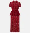 Self-portrait Bordeaux Lace Peplum Midi Dress In Burgundy