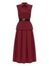 Self-portrait Belted Layered Pleated Twill Midi Dress In Burgundy