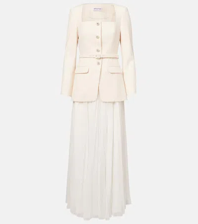 Self-portrait Belted Plissé Chiffon Maxi Dress In White