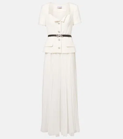 Self-portrait Belted Plissé Crêpe Maxi Dress In White