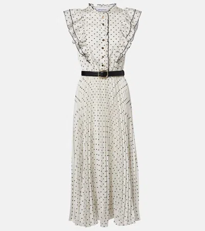 Self-portrait Belted Polka-dot Pleated Midi Dress In Multi
