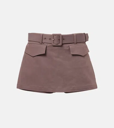 Self-portrait Belted Twill Mini Skort In Brown