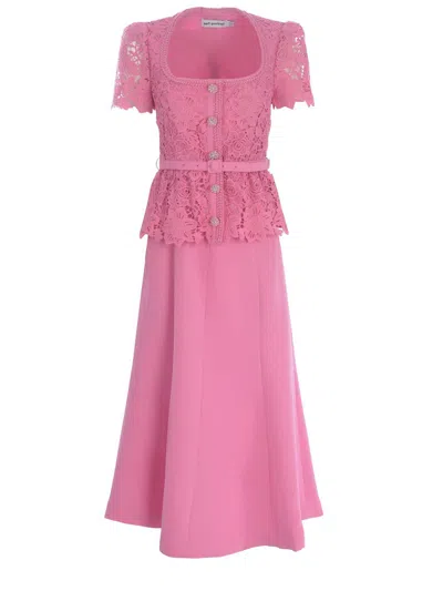 Self-portrait Floral-lace Belted Midi Dress In Pink