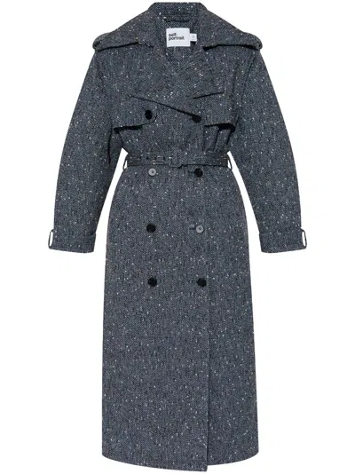 Self-portrait Belted Trench Coat In 蓝色