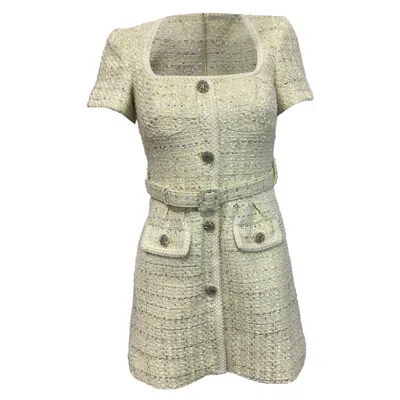 Self-portrait Belted Tweed Mini Dress In Yellow Polyester In Gray