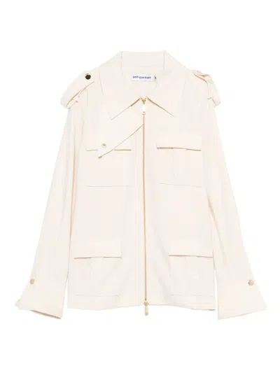 Self-portrait Belted Twill Jacket In Neutral
