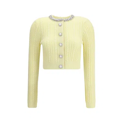Self-portrait Bicolor Polyamide Cardigan In Yellow