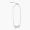 Self-portrait Lustrous Pearl Necklace With Bow-shaped Pendant In Metallic