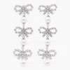 Self-portrait Bow Crystal Drop Pearl Earrings