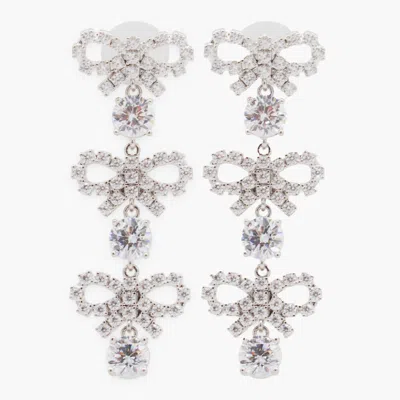 Self-portrait Micro Bow Crystal Tiered Earrings In Gray