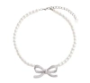 Self-portrait Lustrous Pearl Necklace With Bow-shaped Pendant In Gray