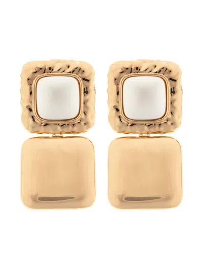 Self-portrait Bijoux Oro Earrings With Faux Pearl Centerpiece In Gold