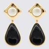 Self-portrait Geometric Drop Earrings Pearl Detail In Gold